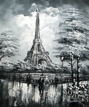 Black and White Painting - street scenes in Paris 42 black and white